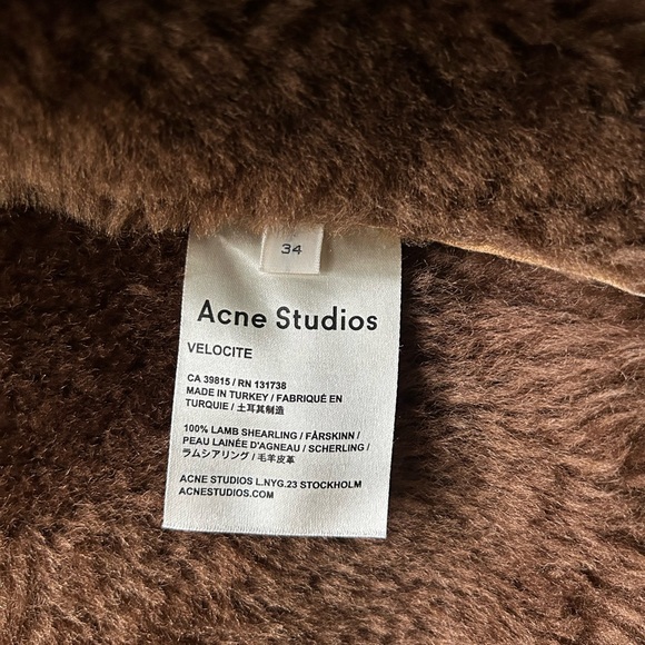 Acne Studios Velocite Women's Black Leather and Brown Shearling Jacket - Picture 7 of 13